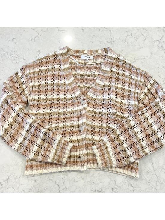 Sweaters - Anthropologie John & Jenn Juliana Striped Cable Knit Cardigan Medium Neutral